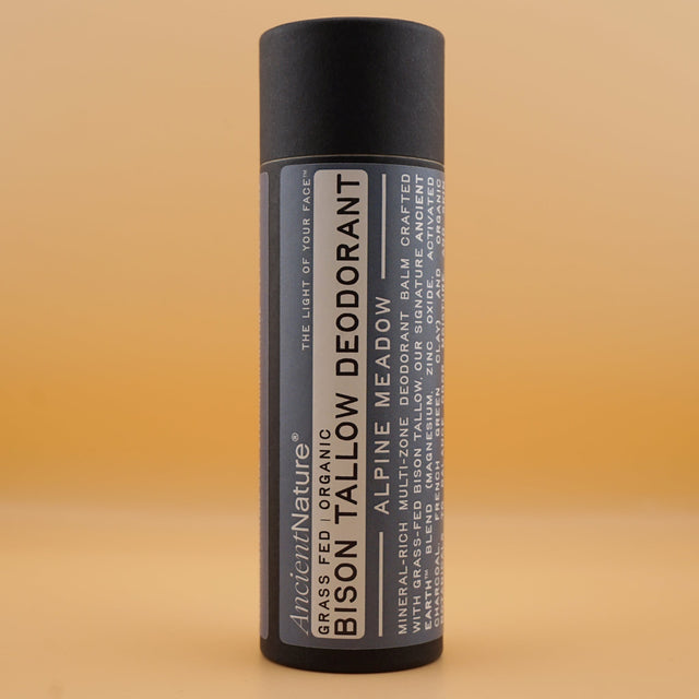 Natural bison tallow deodorant stick by Ancient Nature - Alpine Meadow scent, grass-fed, mineral-rich multi-zone balm