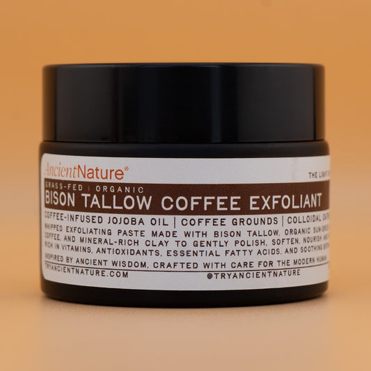 Ancient Nature Bison Tallow Coffee Exfoliant jar — reformulated with less argan oil