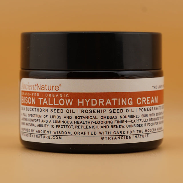 Bison tallow hydrating face cream in glass jar - grass-fed organic skincare by Ancient Nature